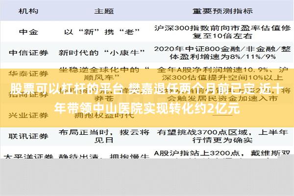 股票可以杠杆的平台 樊嘉退任两个月前已定 近十年带领中山医院实现转化约2亿元