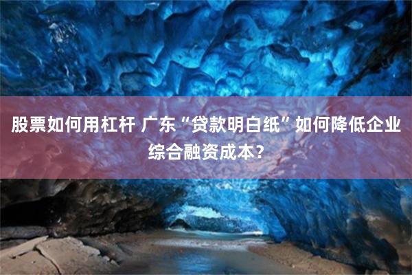 股票如何用杠杆 广东“贷款明白纸”如何降低企业综合融资成本？